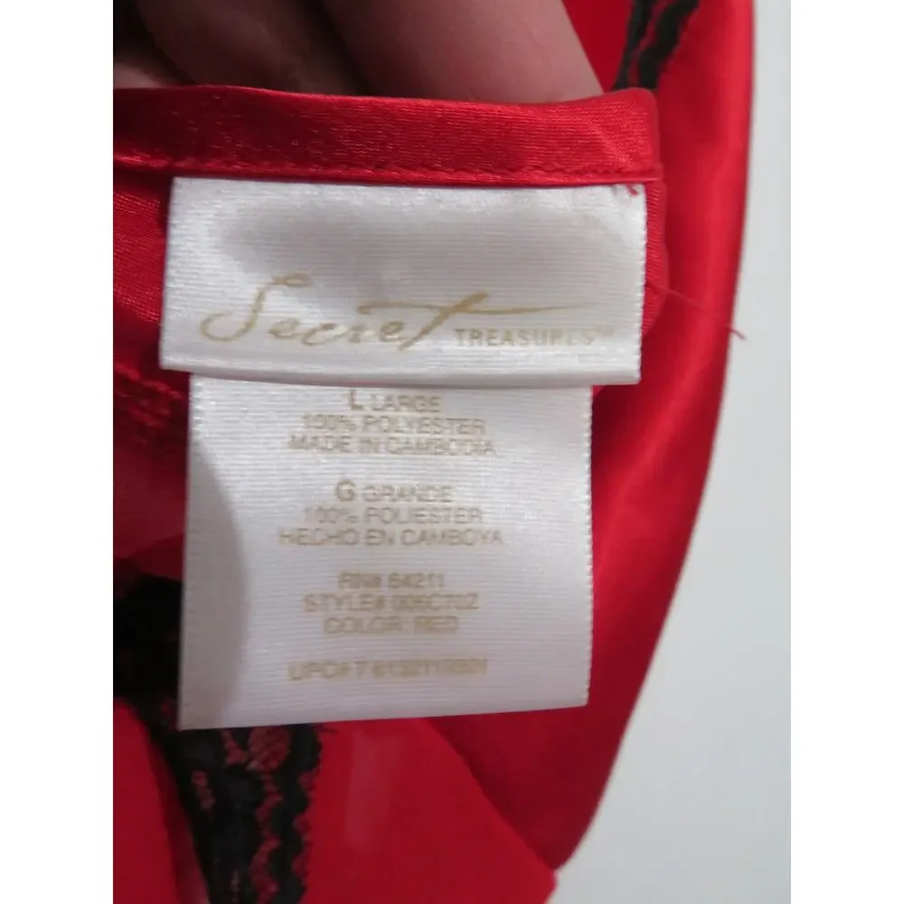 Secret Treasures Sz L Red Sheer Floral Embroidered Chemise Slip Y2K Romantic